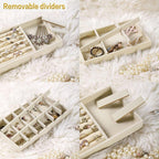 4 Pcs Beige Velvet Jewellery Tray Organiser Set | StorageOZ