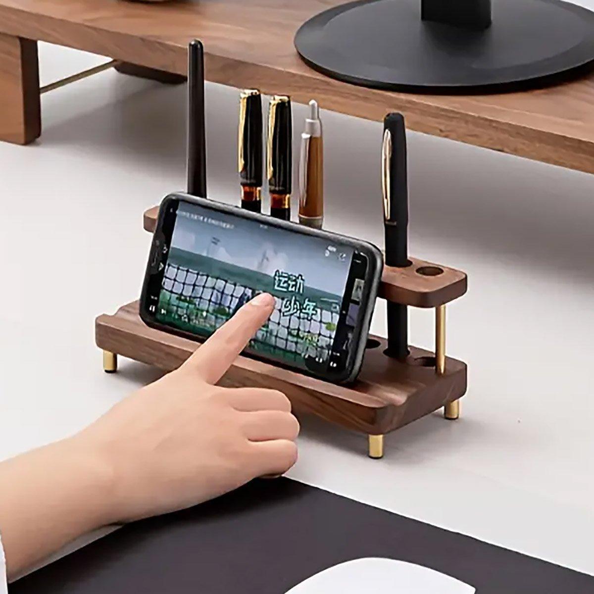 Wooden Desktop Organiser in Two Wood Tones | StorageOZ