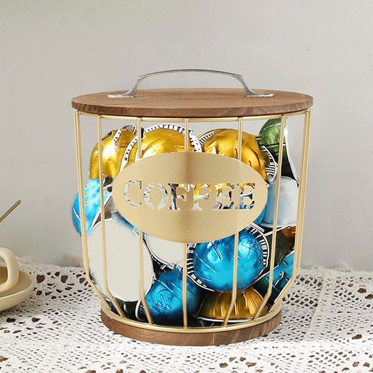 Iron Wood Coffee Capsule Basket Two Colours | StorageOZ