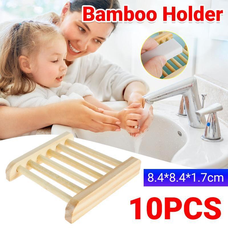10 Pcs Bamboo Soap Holder Drain Rack Set | StorageOZ
