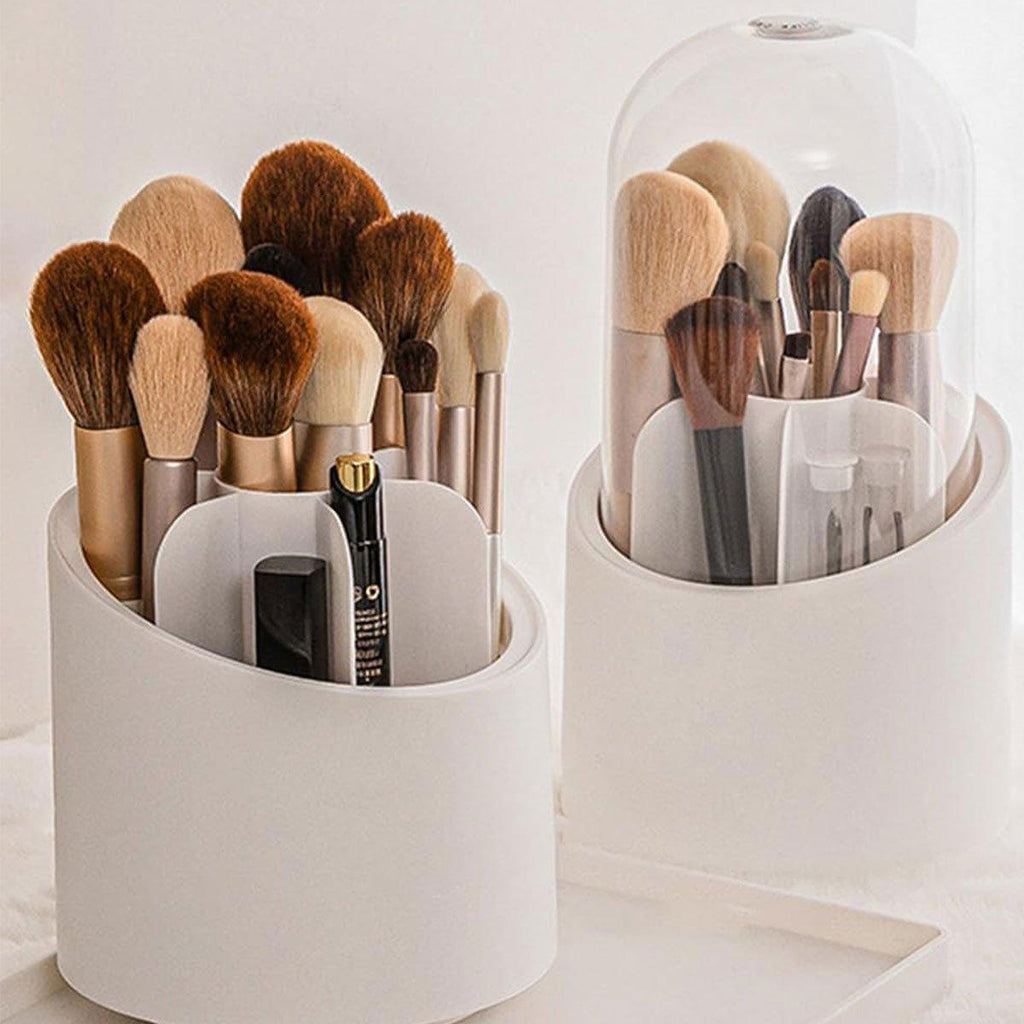 2 Pcs Rotating Makeup Brush Box with Cover | StorageOZ