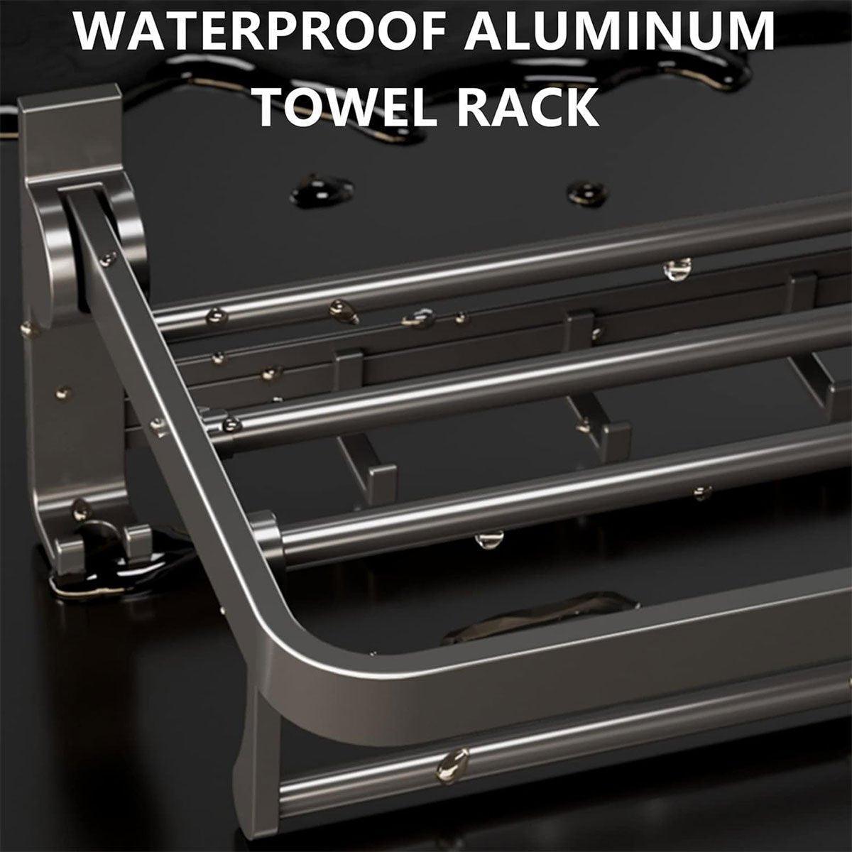 Punch Free Grey Aluminium Bathroom Towel Rack | StorageOZ