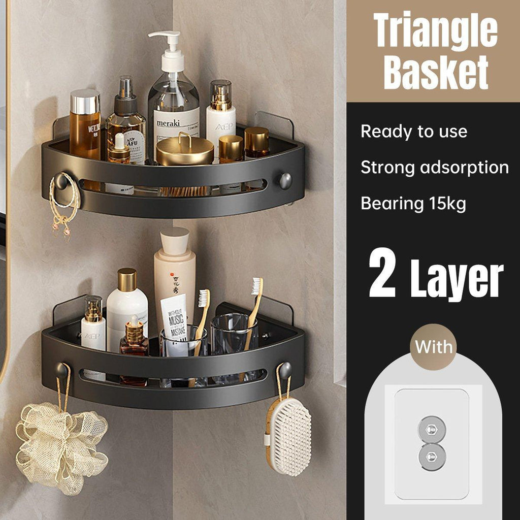 Black Corner Shower Caddy with Drain Slots | StorageOZ