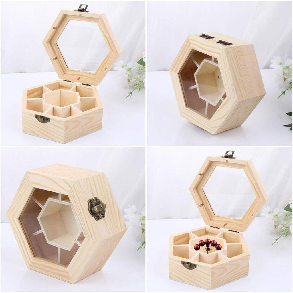 Hexagonal Wooden Jewellery Box with Glass Lid | StorageOZ