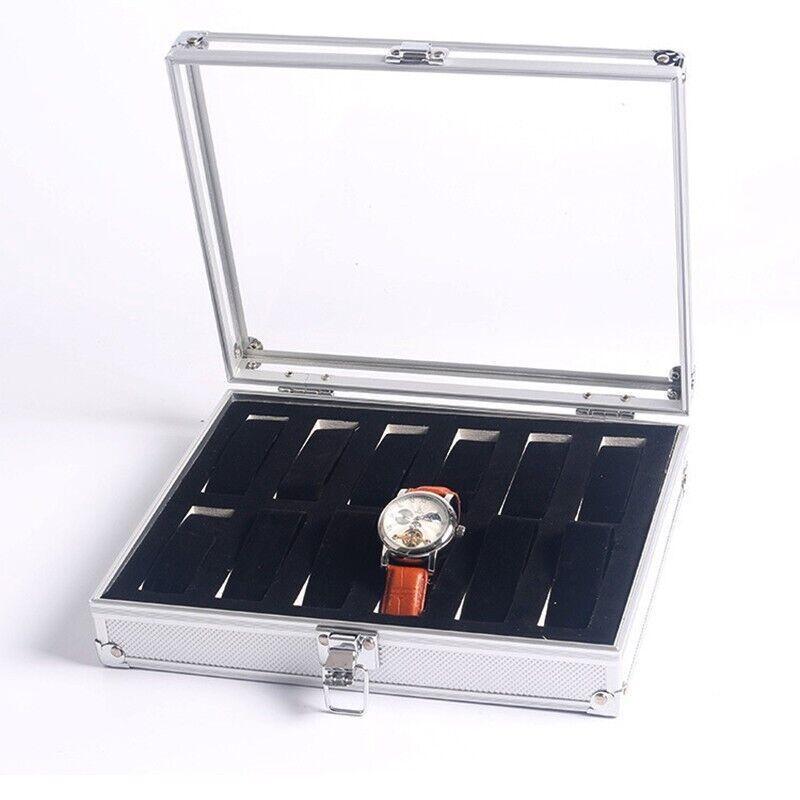 12 Grid Aluminium Carbon Fibre Watch Box | StorageOZ
