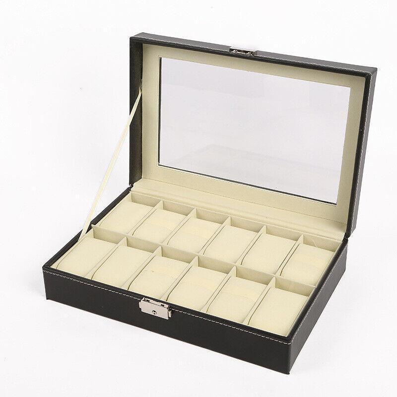 12 Grid Leather Watch Jewellery Display Box | StorageOZ