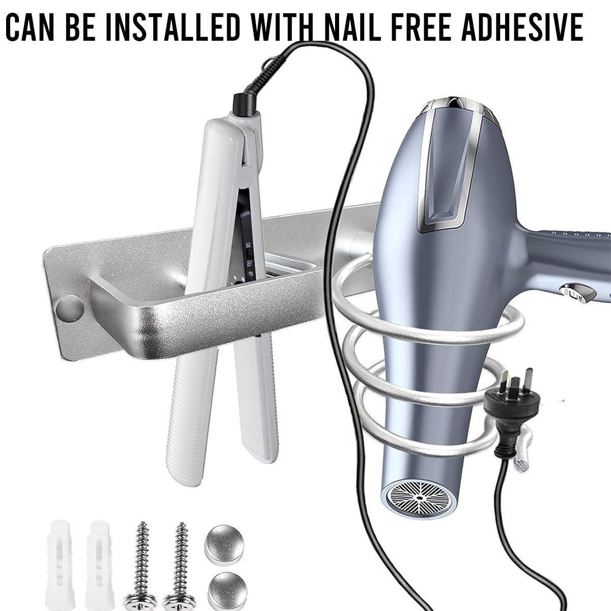 Silver Aluminium Wall Hair Dryer Holder Rack | StorageOZ