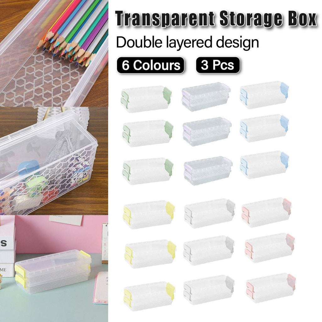 3 Pcs Clear Desktop Storage Boxes Six Colours | StorageOZ