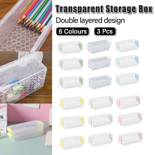 3 Pcs Clear Desktop Storage Boxes Six Colours | StorageOZ