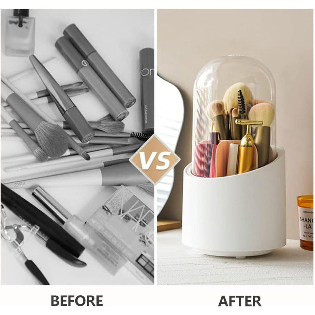 2 Pcs Rotating Makeup Brush Box with Cover | StorageOZ