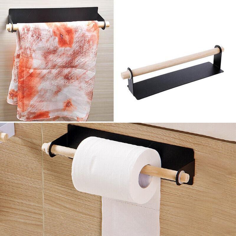 No Drill Black Towel and Roll Holder Rack | StorageOZ