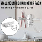 Silver Aluminium Wall Hair Dryer Holder Rack | StorageOZ