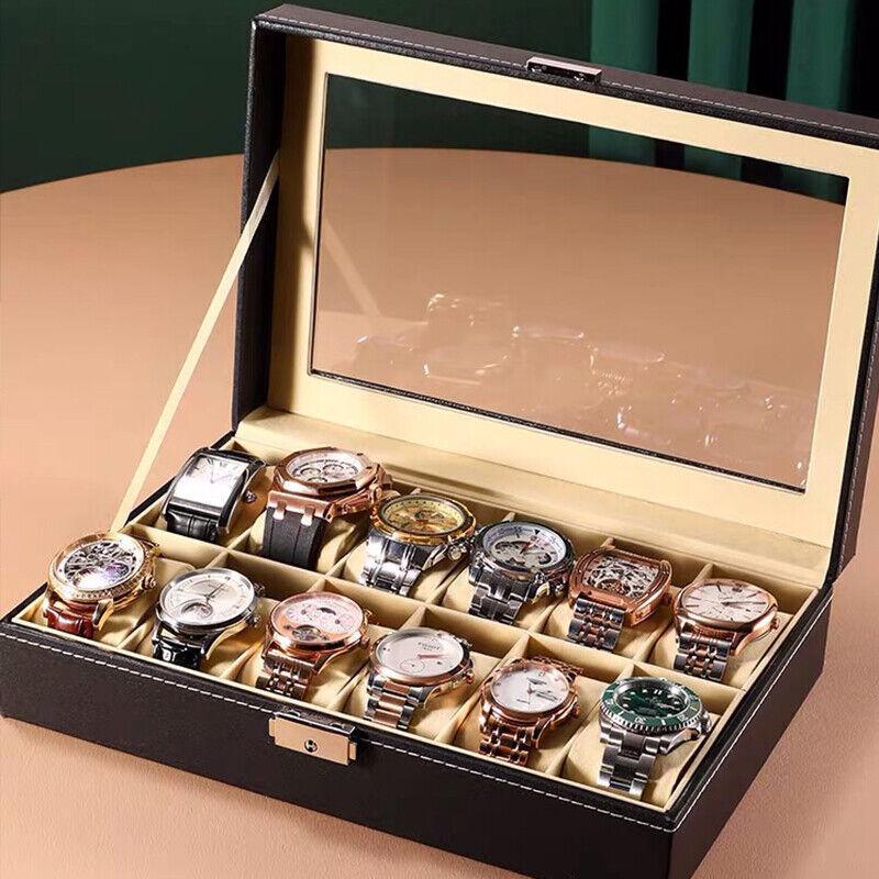 12 Grid Leather Watch Jewellery Display Box | StorageOZ