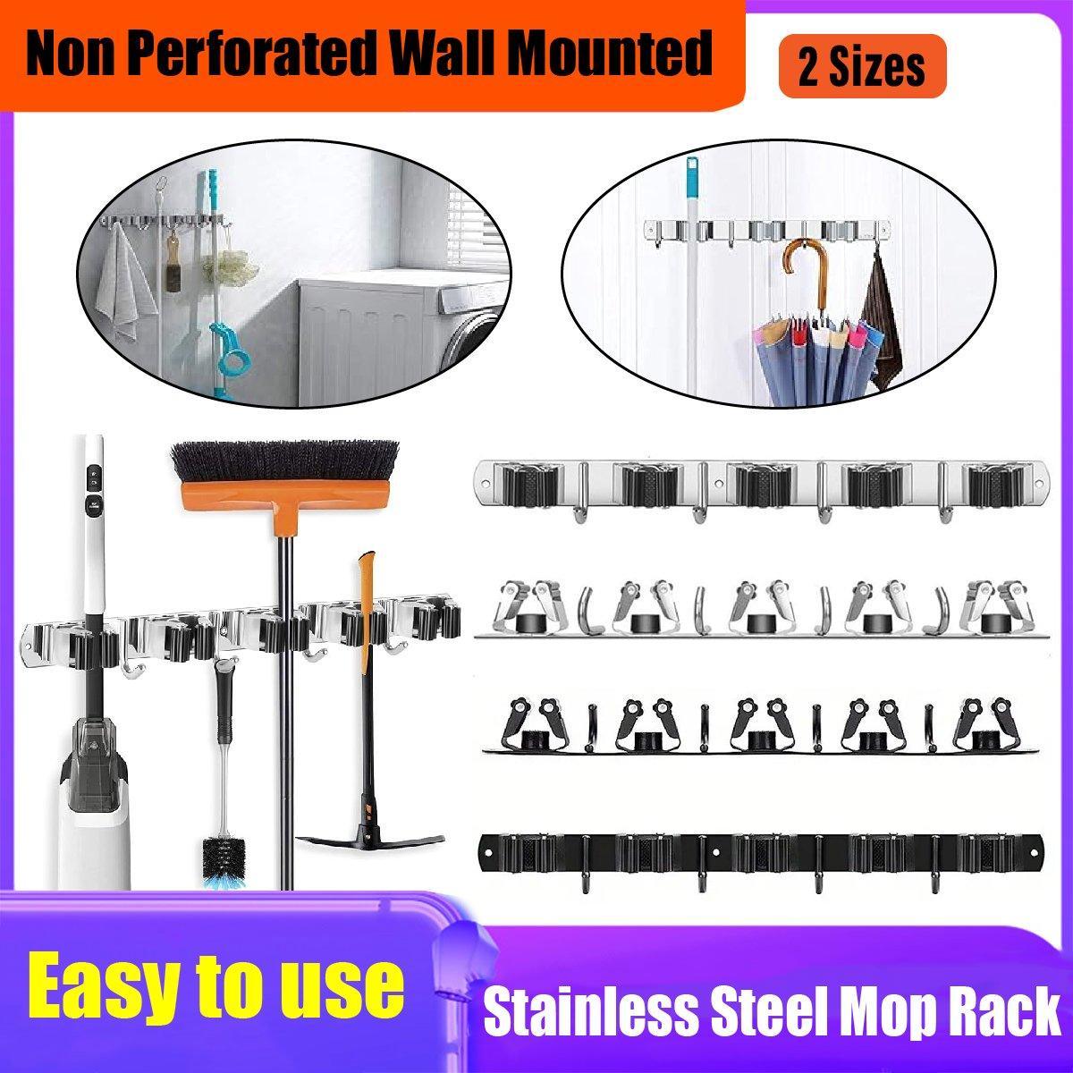 304 Steel Punch Free Mop Rack Two Colours | StorageOZ
