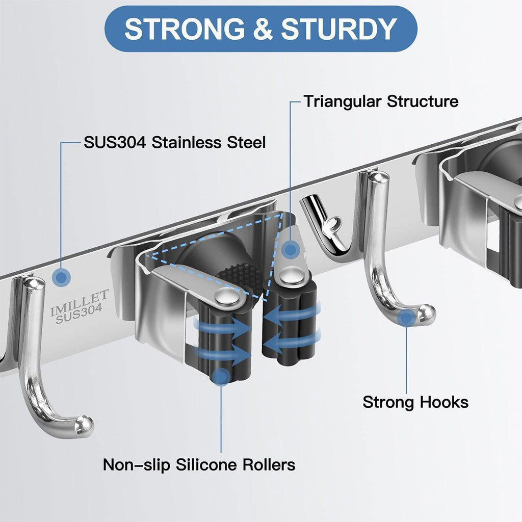 304 Steel Punch Free Mop Rack Two Colours | StorageOZ
