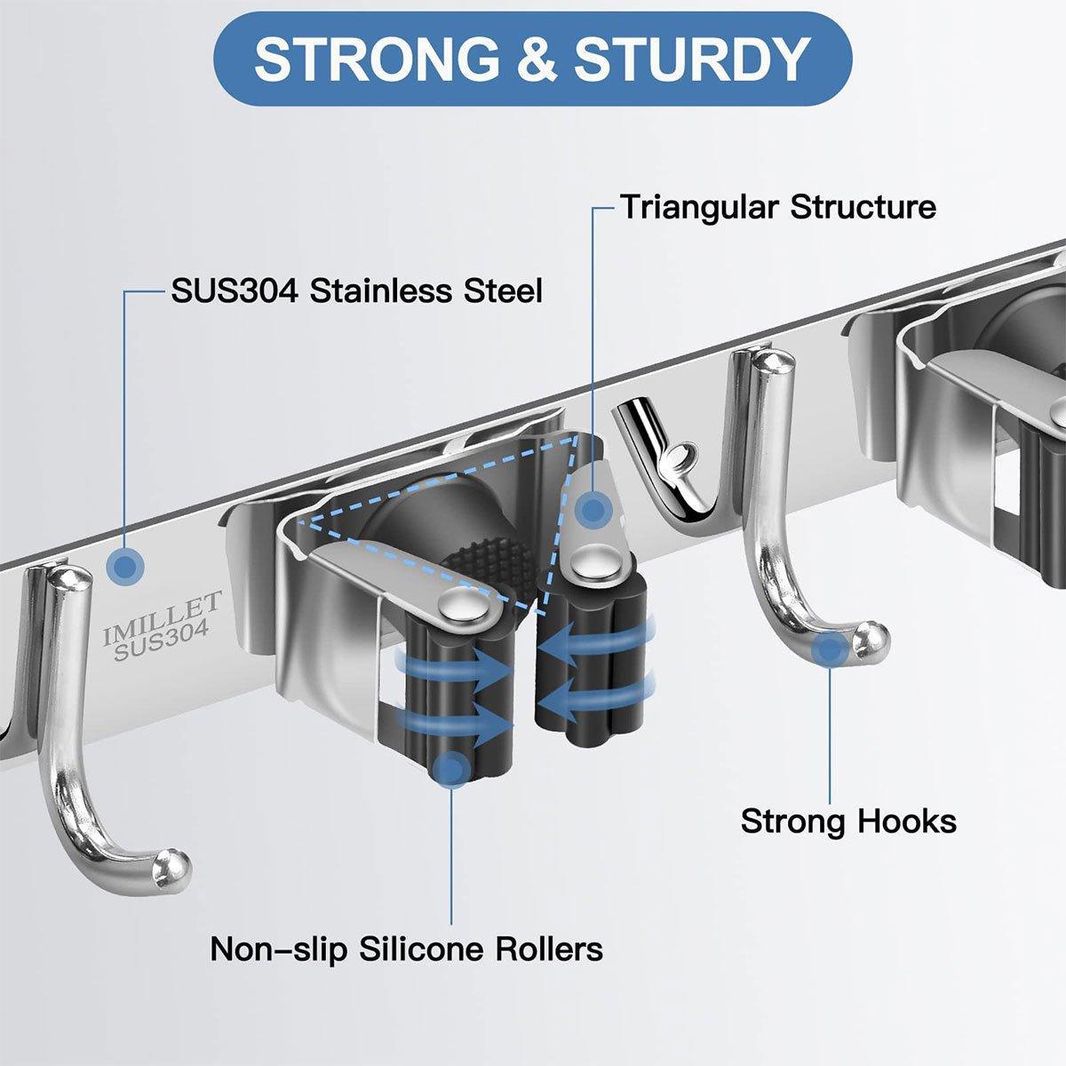 304 Steel Punch Free Mop Rack Two Colours | StorageOZ