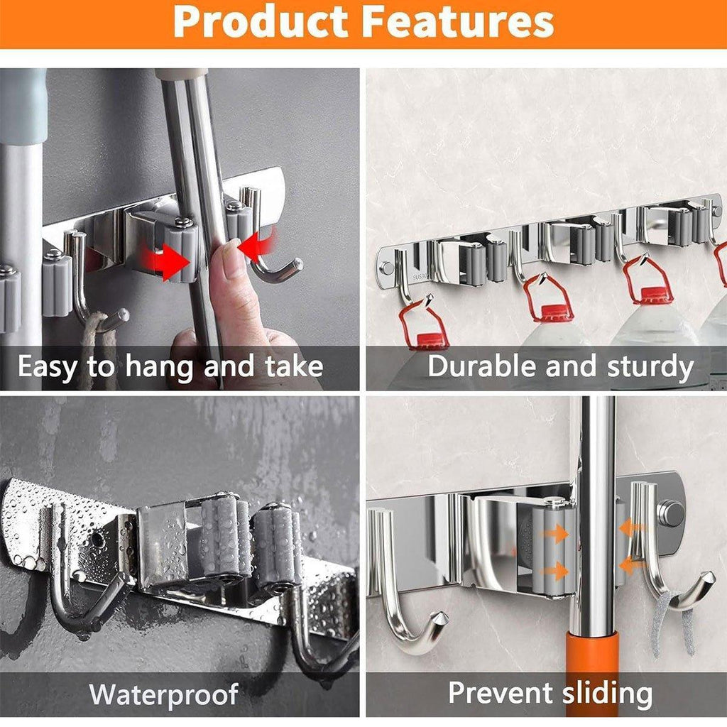 304 Steel Punch Free Mop Rack Two Colours | StorageOZ