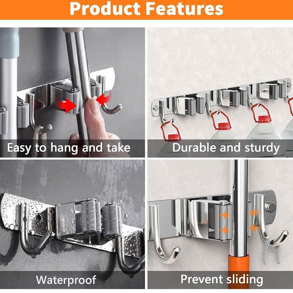 304 Steel Punch Free Mop Rack Two Colours | StorageOZ