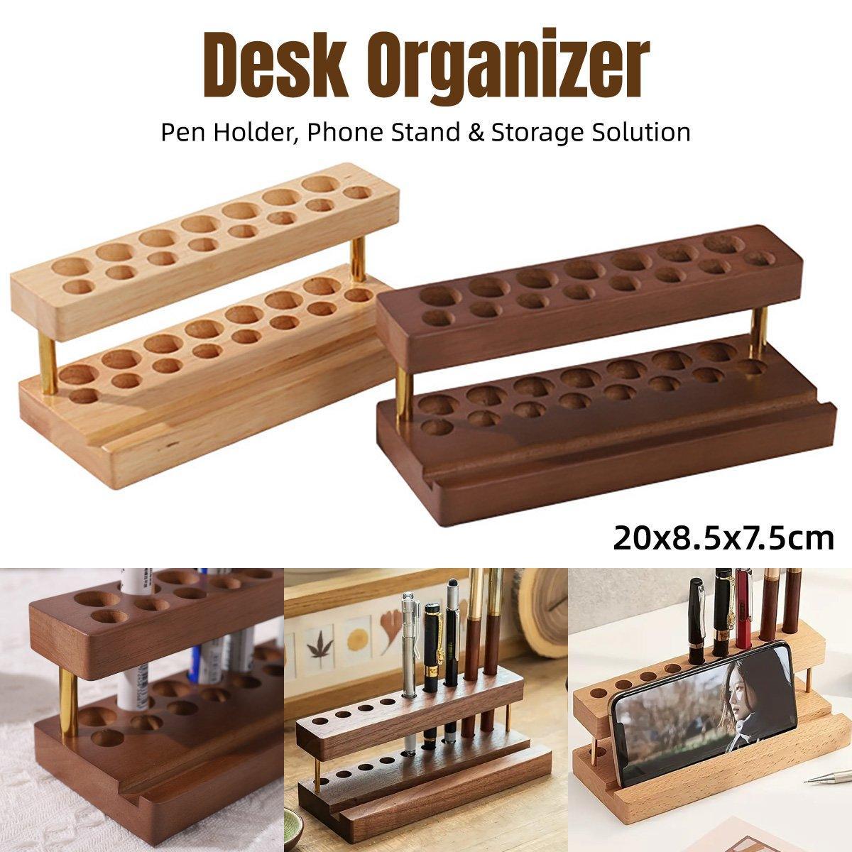 Wooden Desktop Organiser in Two Wood Tones | StorageOZ