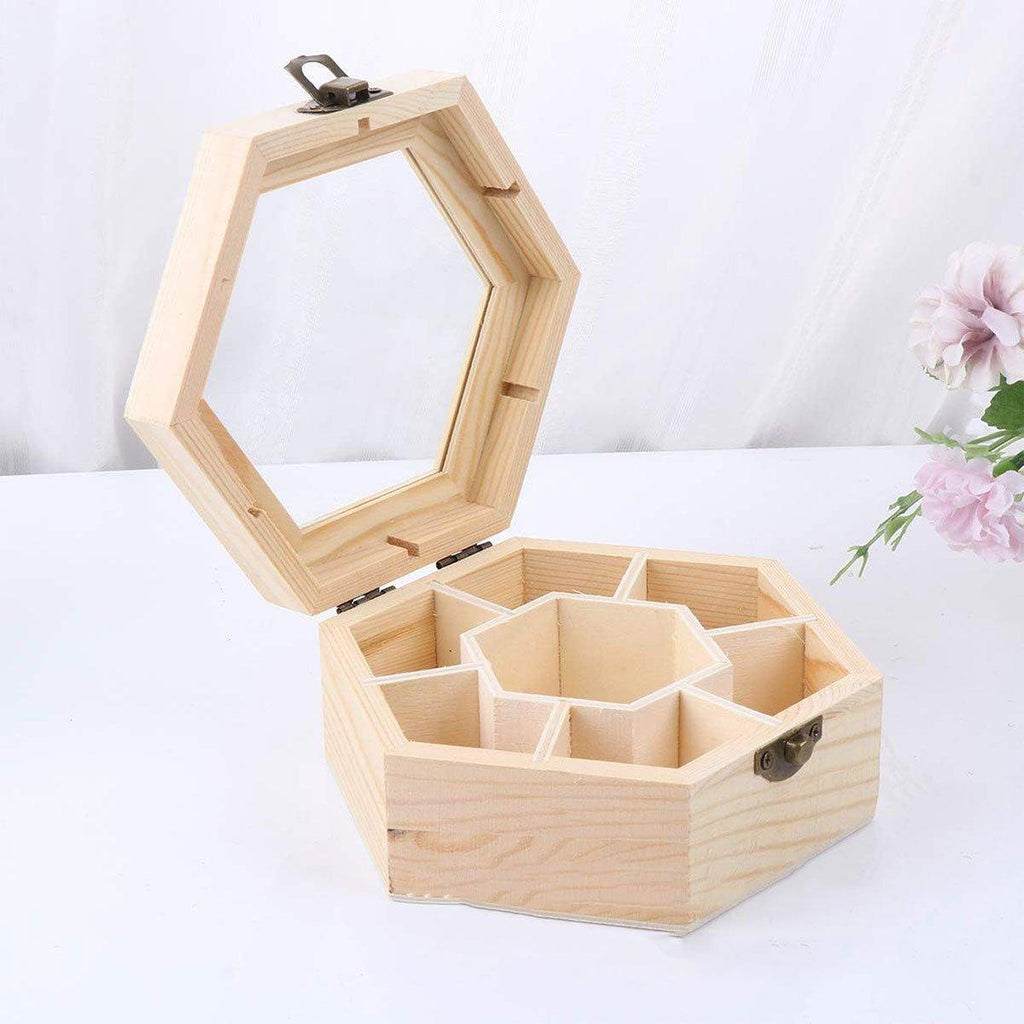 Hexagonal Wooden Jewellery Box with Glass Lid | StorageOZ