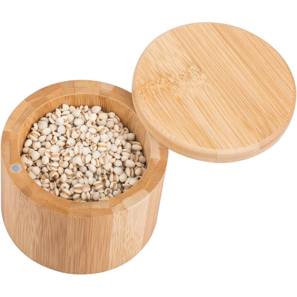 Bamboo Salt Box with Swivel Lid and Spoon | StorageOZ