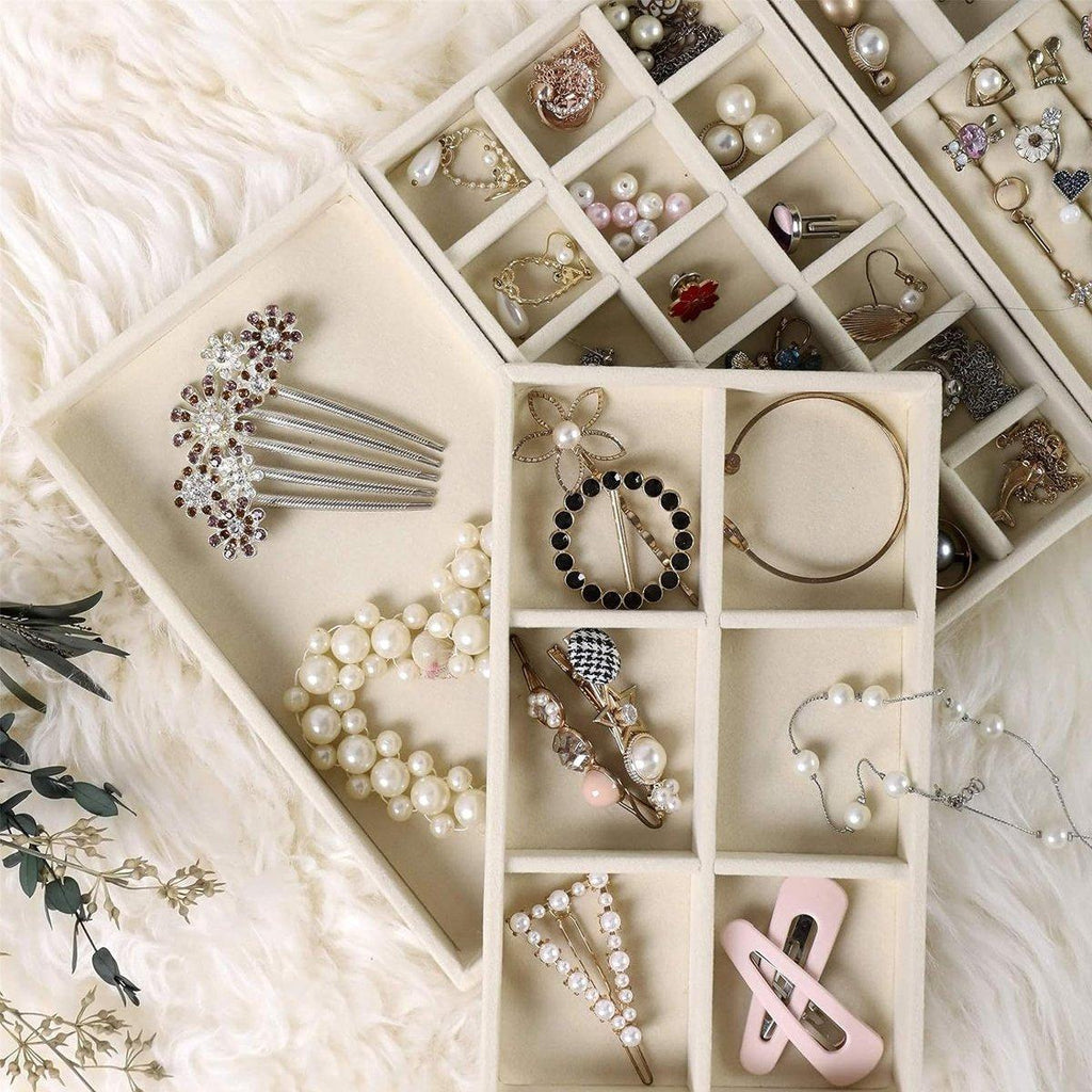 4 Pcs Beige Velvet Jewellery Tray Organiser Set | StorageOZ