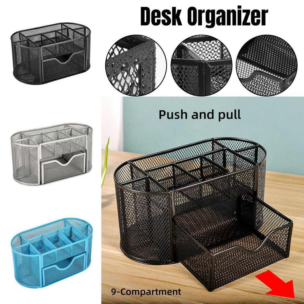 Metal Pen Holder Box with Drawer Three Colours | StorageOZ