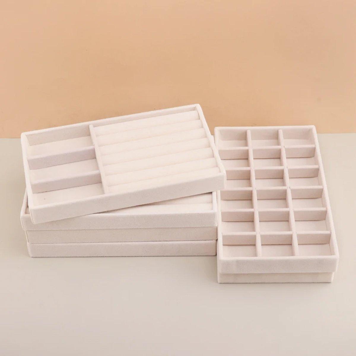 4 Pcs Beige Velvet Jewellery Tray Organiser Set | StorageOZ