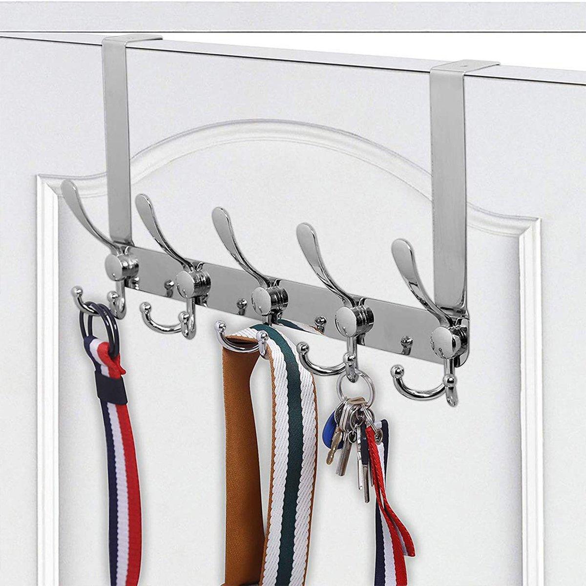 5 Hook Stainless Steel Over Door Coat Rack | StorageOZ