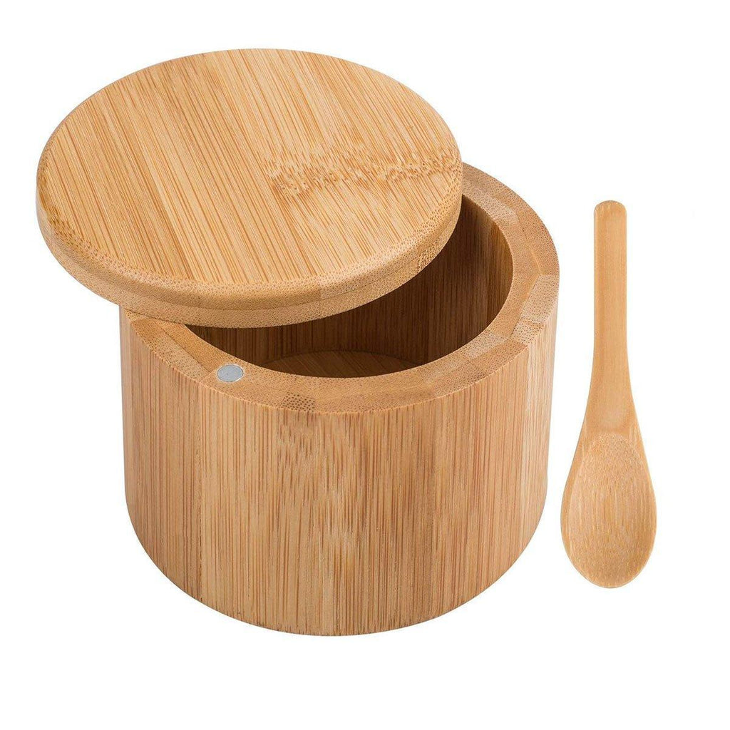 Bamboo Salt Box with Swivel Lid and Spoon | StorageOZ
