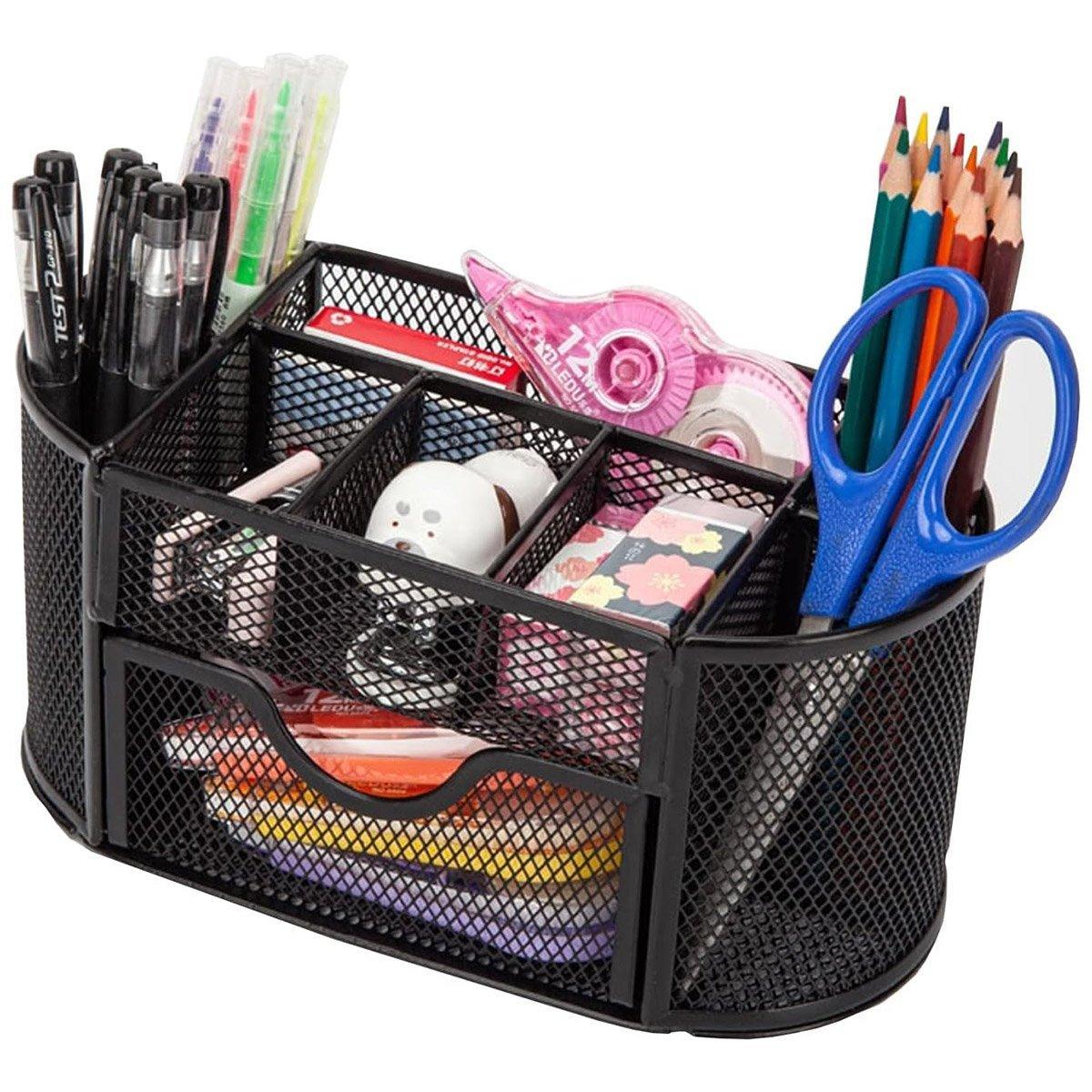 Metal Pen Holder Box with Drawer Three Colours | StorageOZ