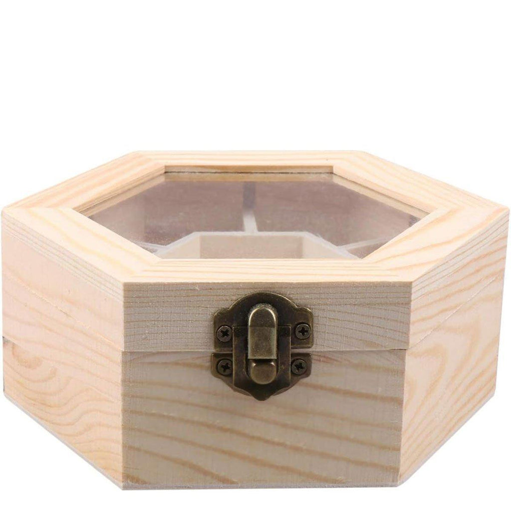 Hexagonal Wooden Jewellery Box with Glass Lid | StorageOZ