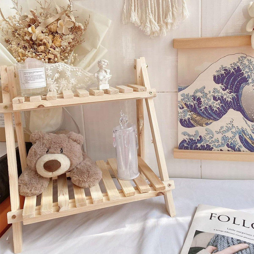 2 Tier Wooden Desktop Shelf with Slatted Trays | StorageOZ