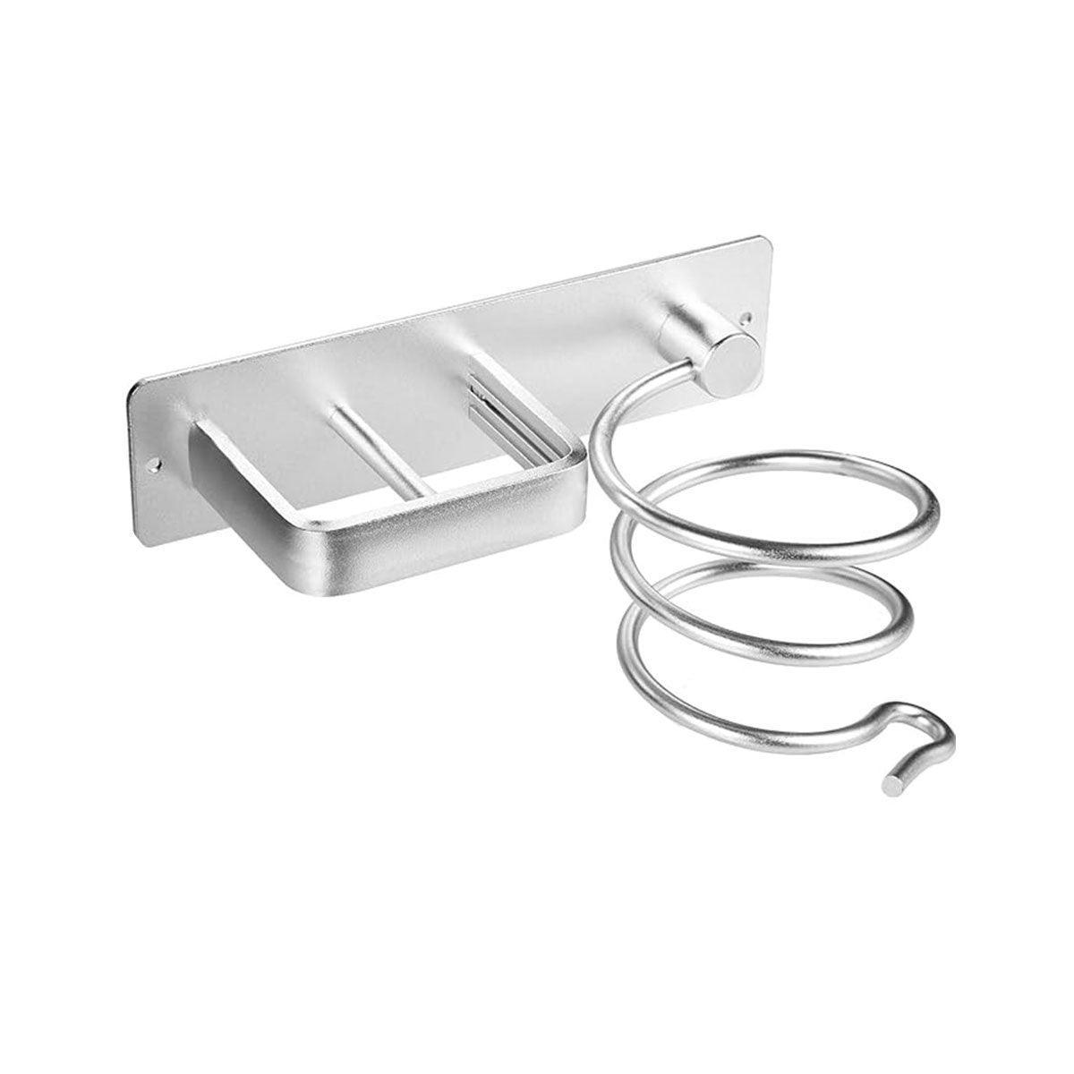 Silver Aluminium Wall Hair Dryer Holder Rack | StorageOZ