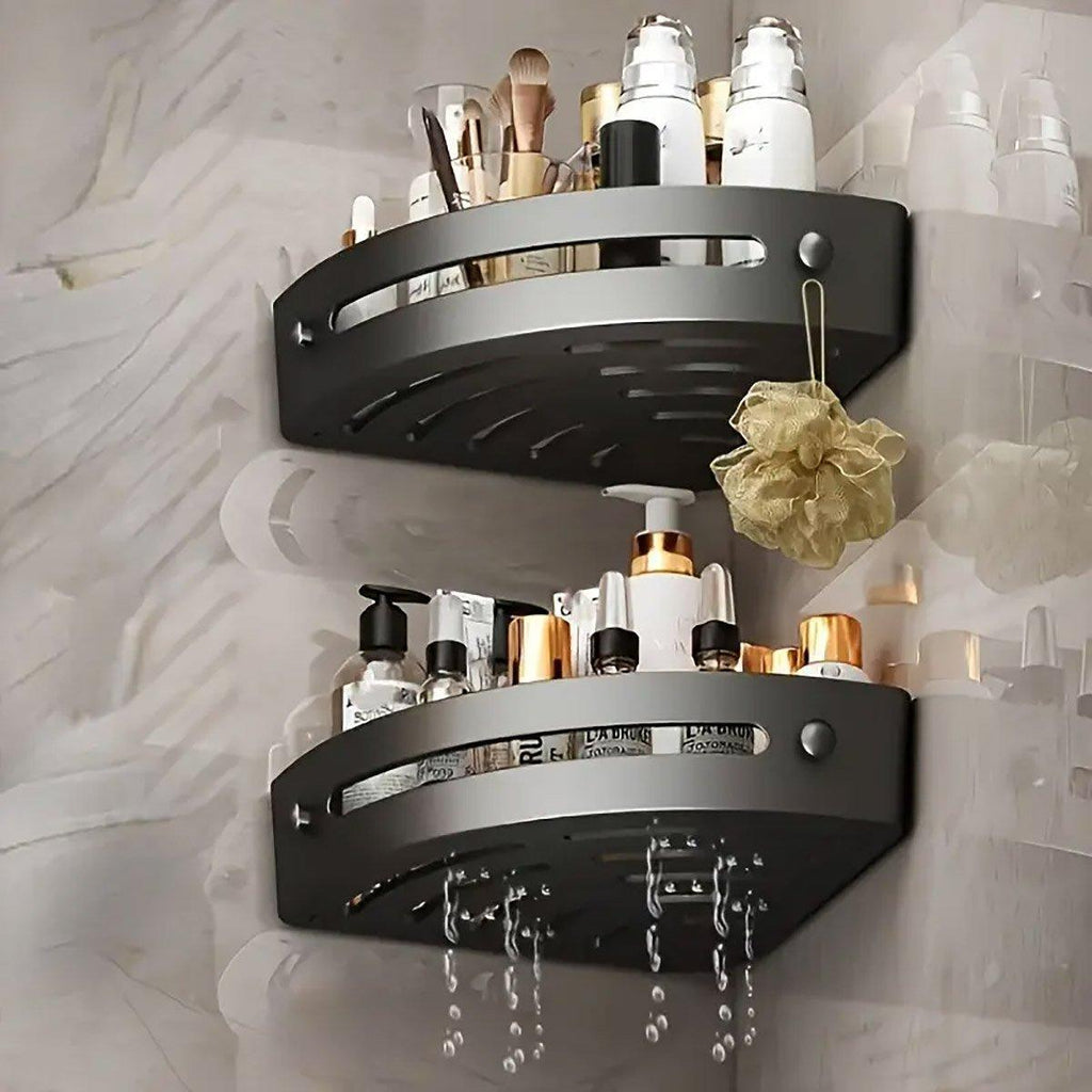 Black Corner Shower Caddy with Drain Slots | StorageOZ
