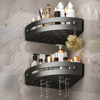 Black Corner Shower Caddy with Drain Slots | StorageOZ