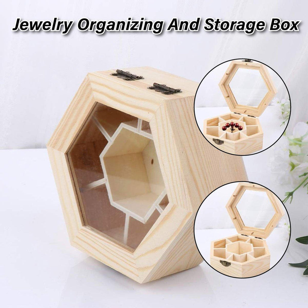 Hexagonal Wooden Jewellery Box with Glass Lid | StorageOZ