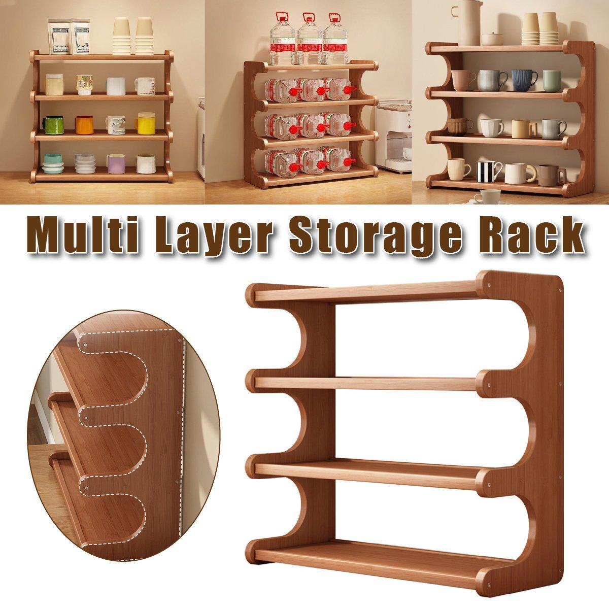 4 Tier Bamboo Cup Storage Rack for Counter | StorageOZ