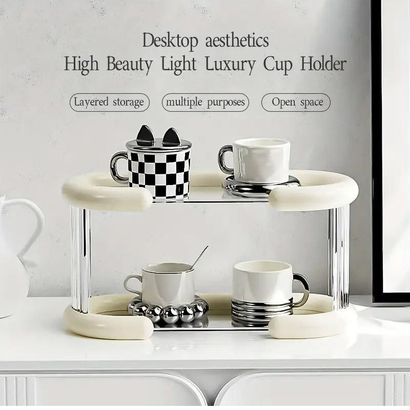 Two Tier Mug Organiser in Two Colours Set | StorageOZ