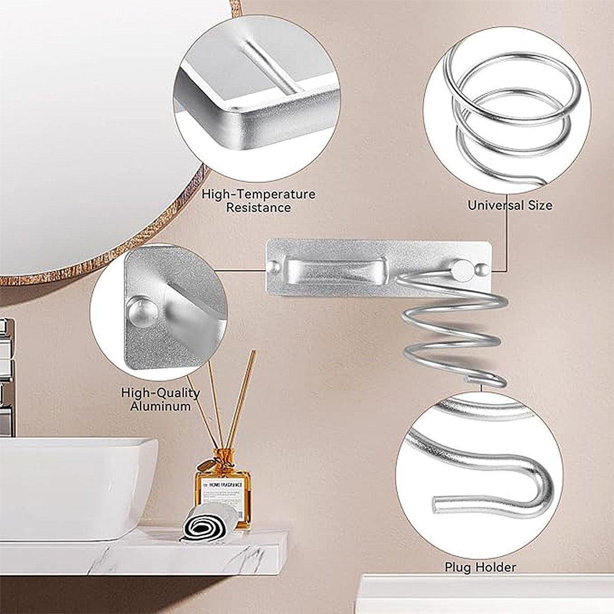 Silver Aluminium Wall Hair Dryer Holder Rack | StorageOZ