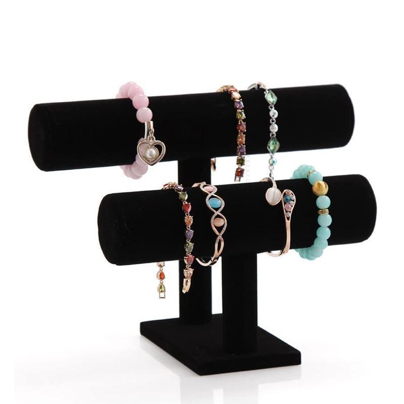 Two Tier Black Faux Leather Jewellery Stand | StorageOZ