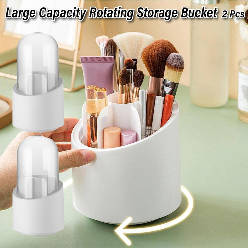 2 Pcs Rotating Makeup Brush Box with Cover | StorageOZ