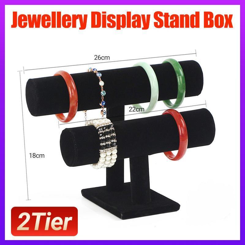 Two Tier Black Faux Leather Jewellery Stand | StorageOZ