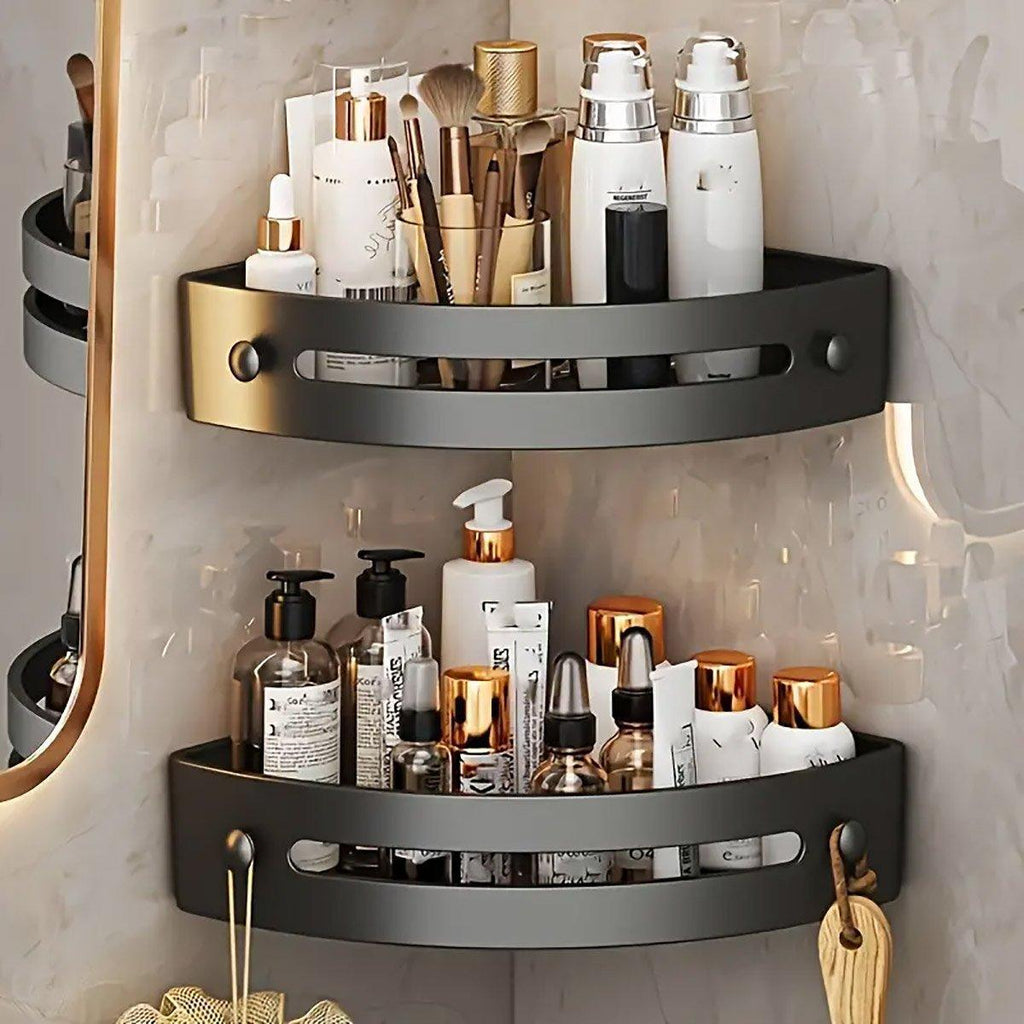 Black Corner Shower Caddy with Drain Slots | StorageOZ