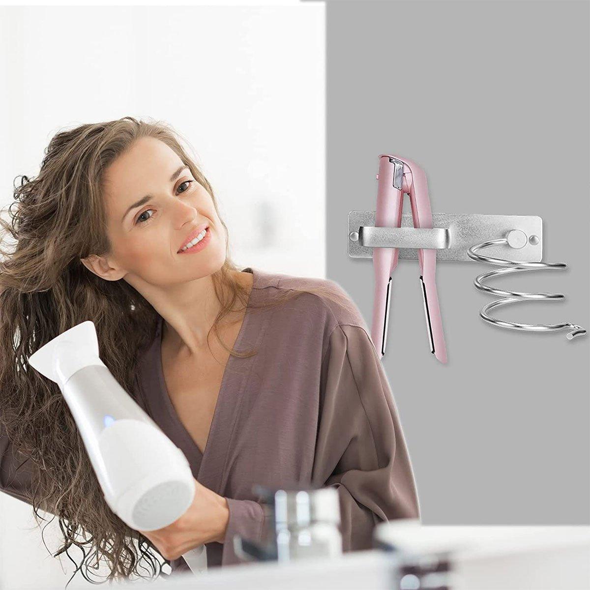 Silver Aluminium Wall Hair Dryer Holder Rack | StorageOZ