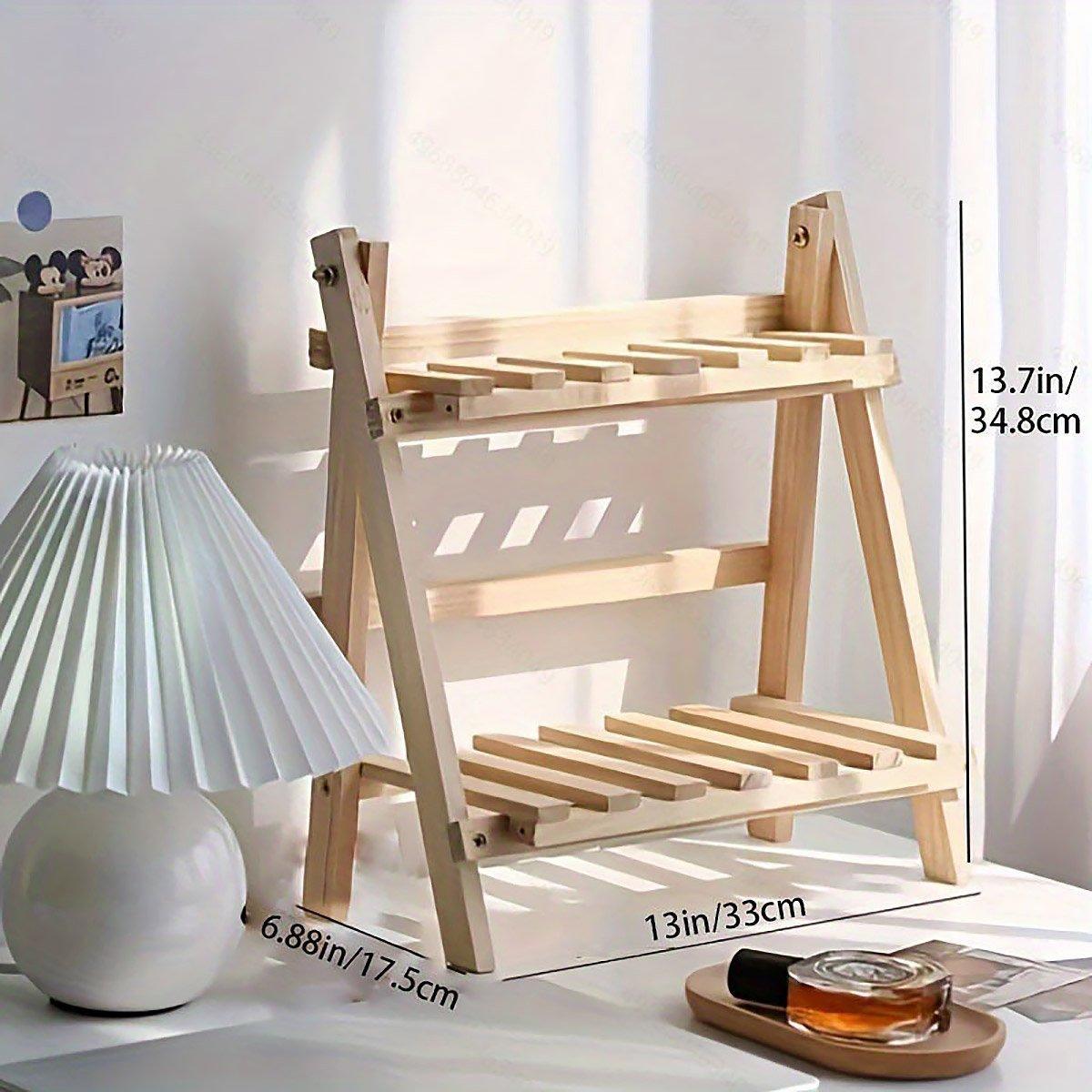 2 Tier Wooden Desktop Shelf with Slatted Trays | StorageOZ