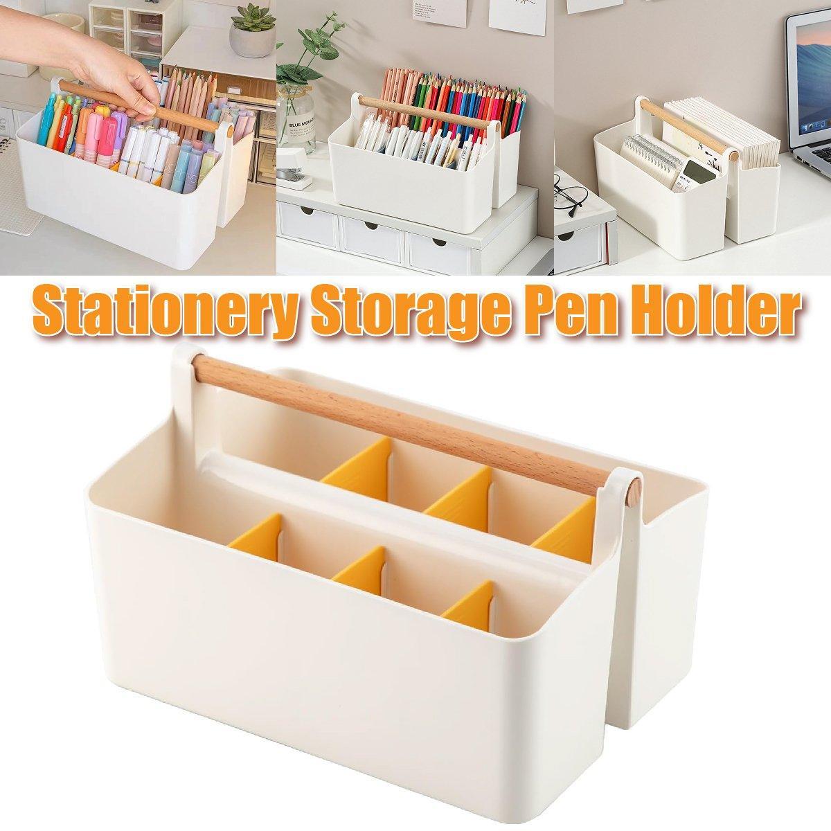 Desktop Storage Caddy with Wood Handle Dividers | StorageOZ