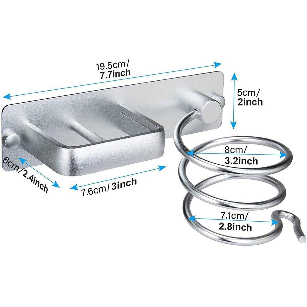 Silver Aluminium Wall Hair Dryer Holder Rack | StorageOZ