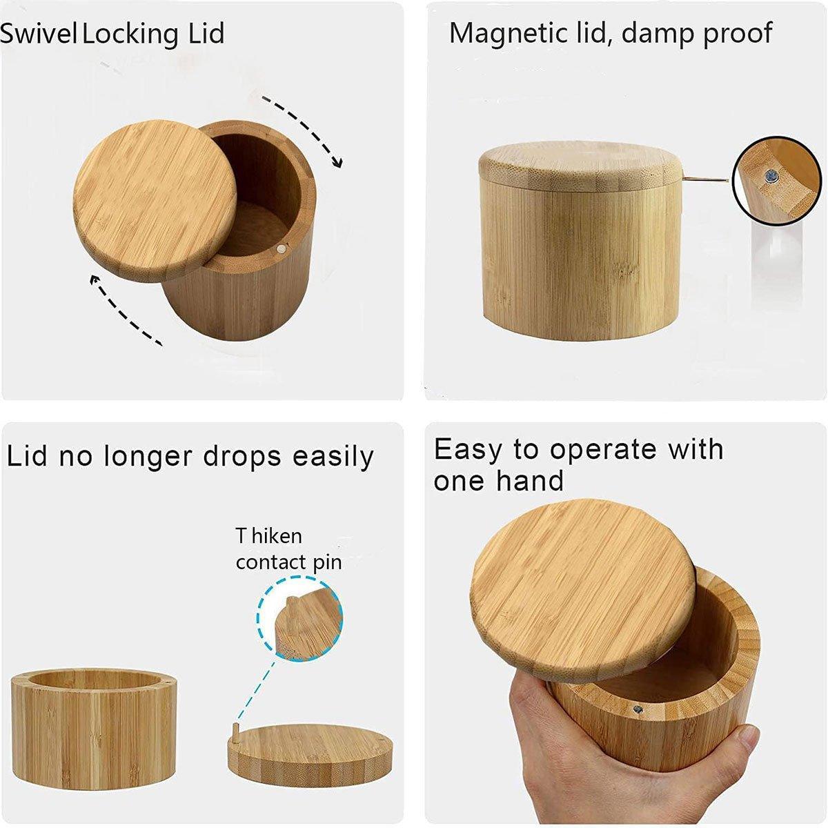 Bamboo Salt Box with Swivel Lid and Spoon | StorageOZ
