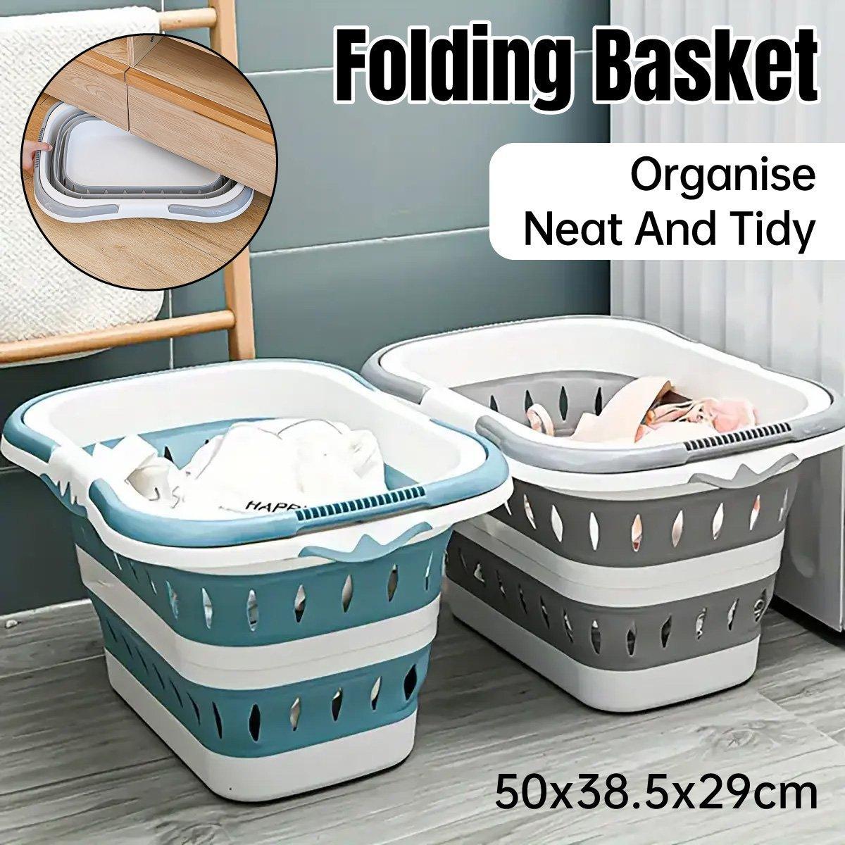 Folding Plastic Laundry Basket Two Colours | StorageOZ